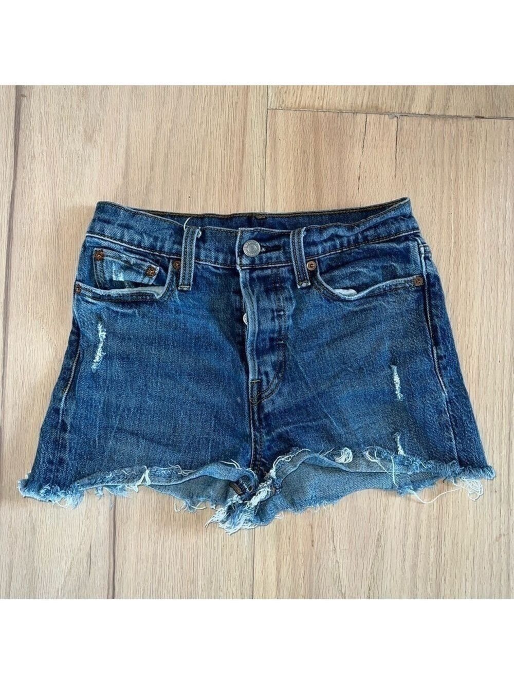 Levi’s Distressed Cut Off Denim Jean Shorts Button Fly Size 25